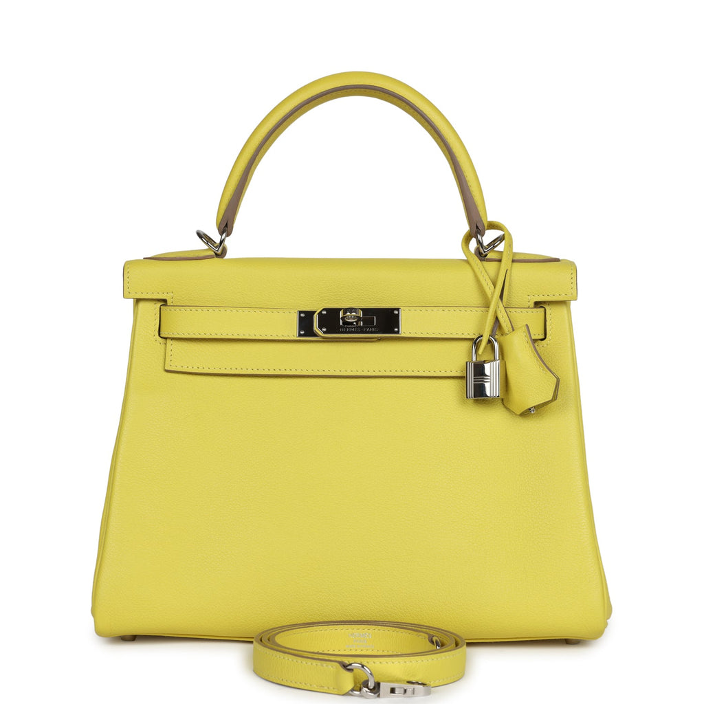 New Hermes Kelly Retourne 28 Lime Evercolor Palladium Hardware