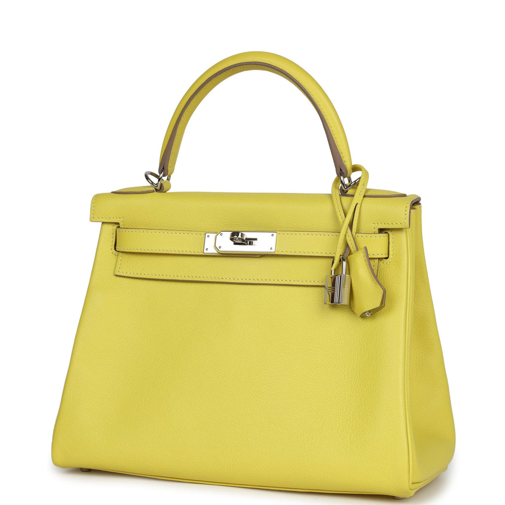 New Hermes Kelly Retourne 28 Lime Evercolor Palladium Hardware