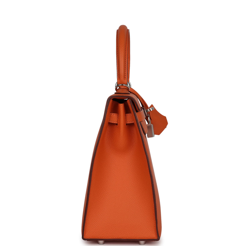 Pre-owned Hermes Kelly Sellier 25 Orange Epsom Palladium Hardware