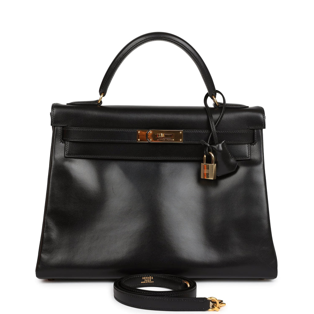 New Hermes Kelly Retourne 32 Black Box Gold Hardware
