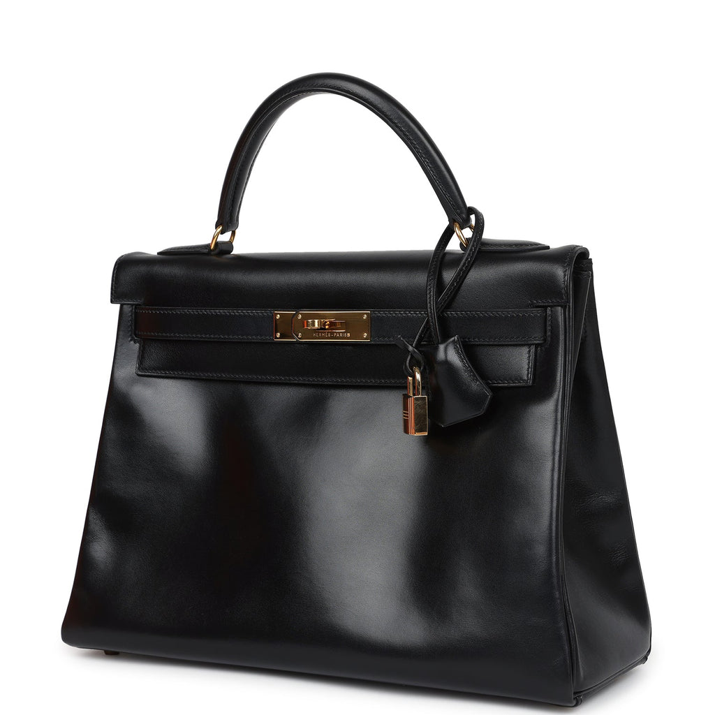 New Hermes Kelly Retourne 32 Black Box Gold Hardware