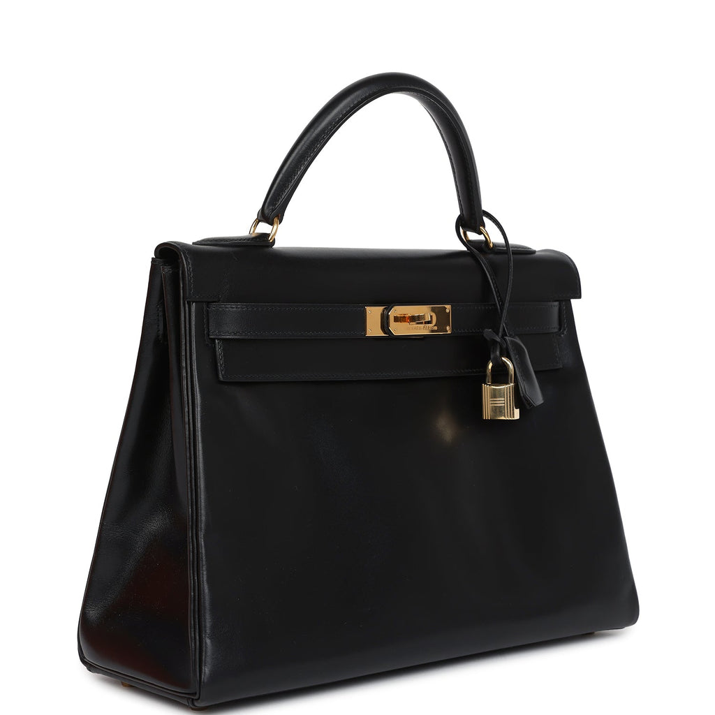 New Hermes Kelly Retourne 32 Black Box Gold Hardware