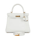 Hermes Kelly Retourne 25 New White Swift Gold Hardware