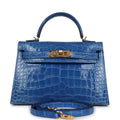Hermes Kelly Sellier 20 Bleu Zellige Shiny Alligator Gold Hardware