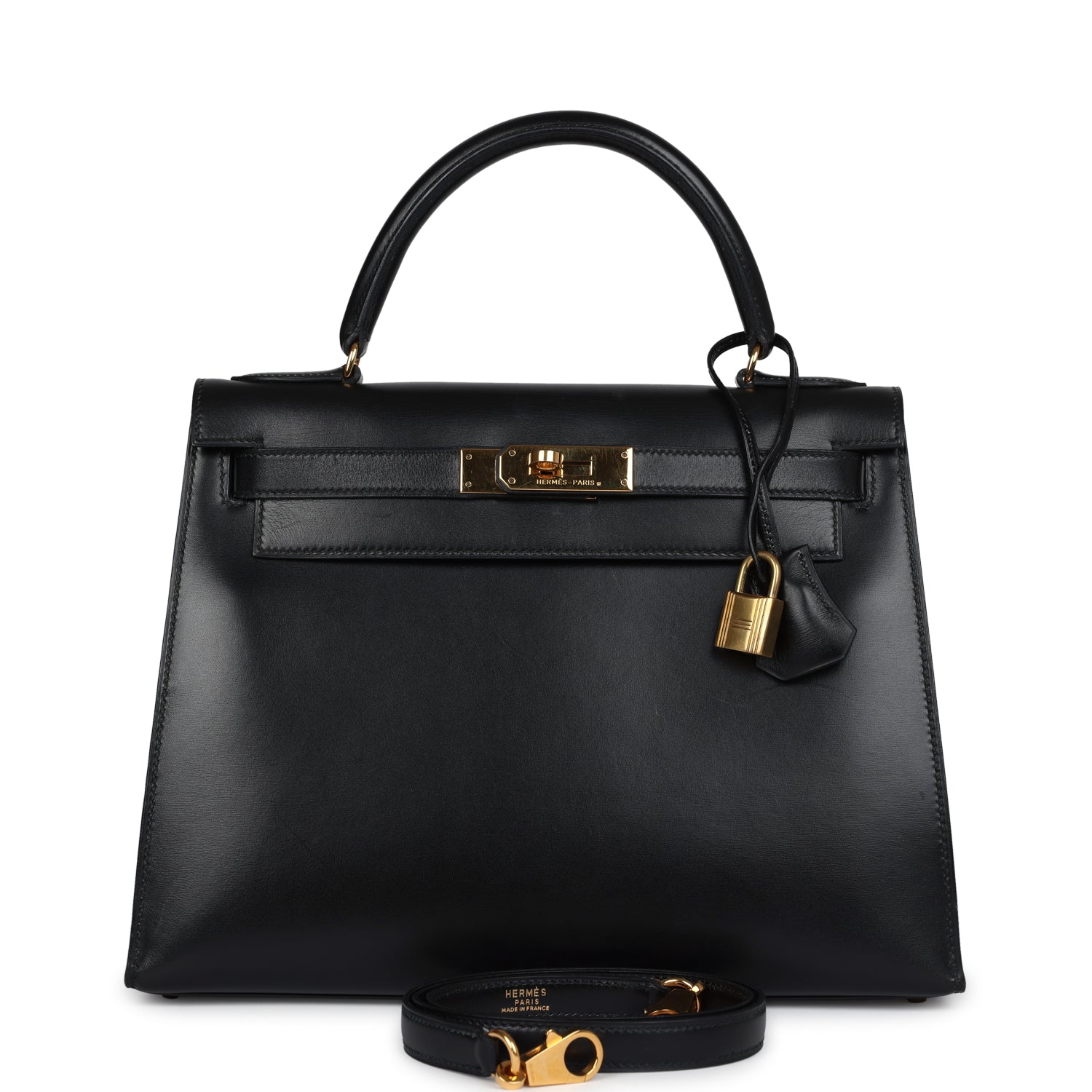 New Hermes Kelly Sellier 28 Black Box Gold Hardware