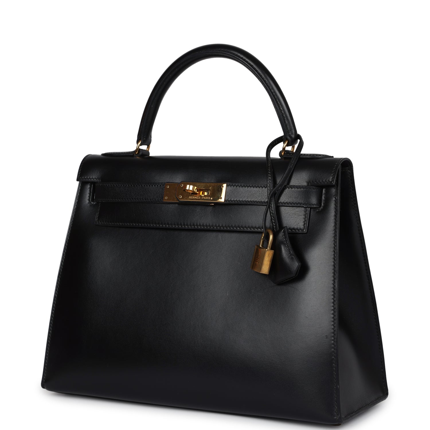 New Hermes Kelly Sellier 28 Black Box Gold Hardware