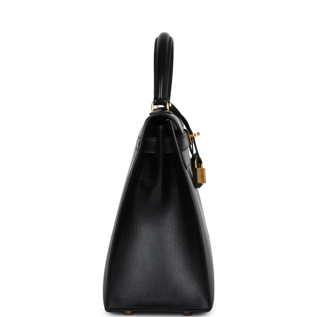 New Hermes Kelly Sellier 28 Black Box Gold Hardware