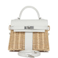Hermes Picnic Kelly 20 White Swift/Osier Wicker Palladium Hardware