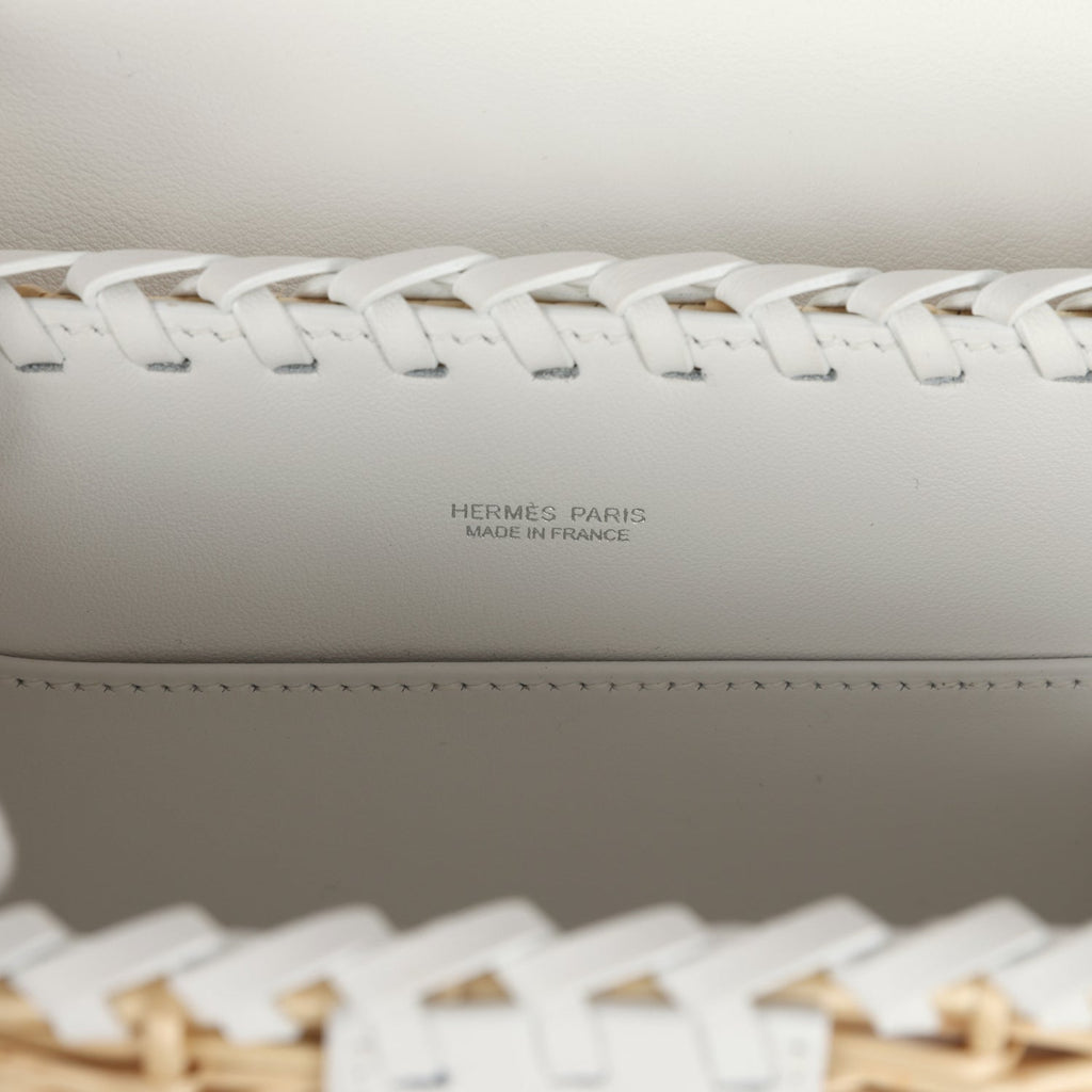 Hermes Picnic Kelly 20 White Swift/Osier Wicker Palladium Hardware