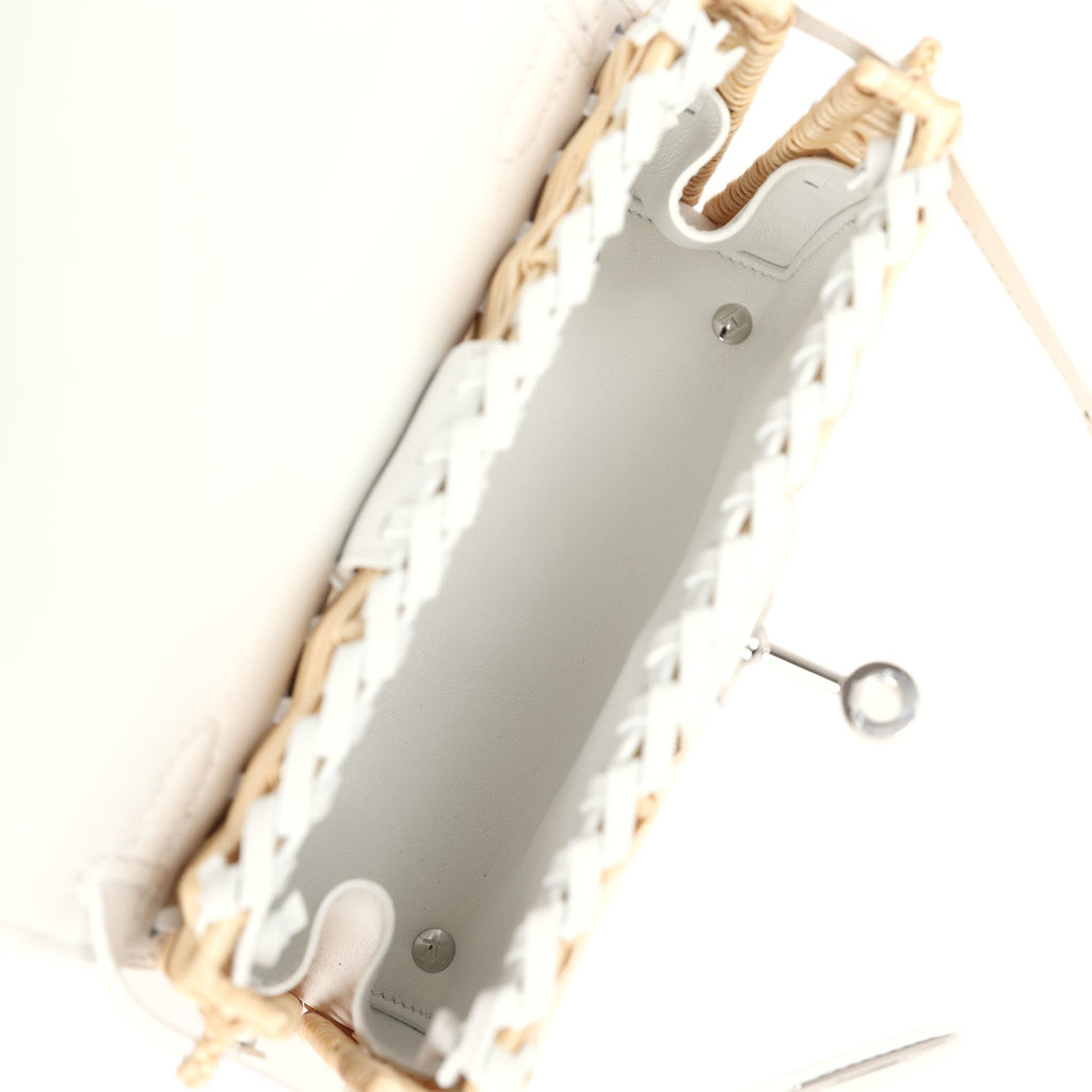 Hermes Picnic Kelly 20 White Swift/Osier Wicker Palladium Hardware
