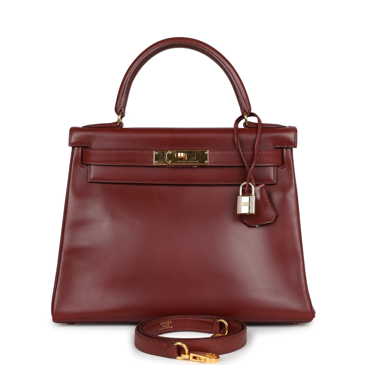 New Hermes Kelly Sellier 28 Rouge Vif Box Gold Hardware