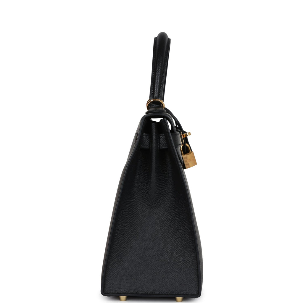 Pre-owned Hermes Kelly Sellier 28 Black Epsom Gold Hardware