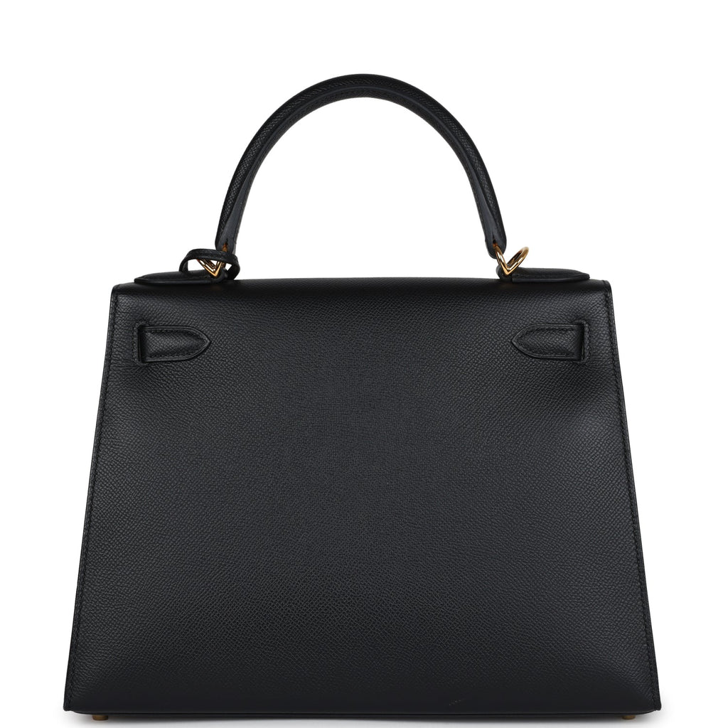 Pre-owned Hermes Kelly Sellier 28 Black Epsom Gold Hardware