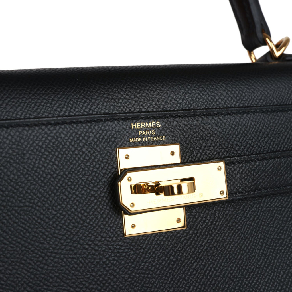Pre-owned Hermes Kelly Sellier 28 Black Epsom Gold Hardware