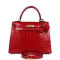 Hermes Kelly Sellier 25 Braise Shiny Alligator Mississippiensis Gold Hardware