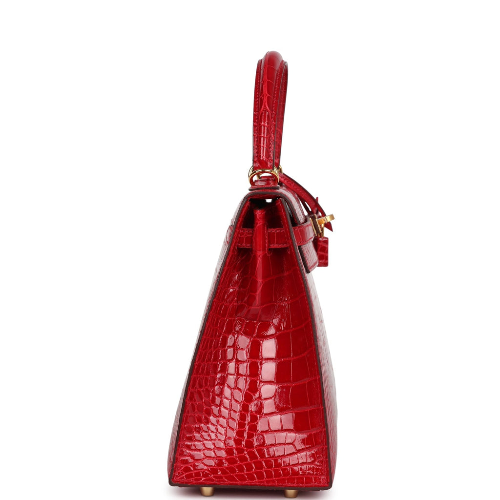 Hermes Kelly Sellier 25 Braise Shiny Alligator Mississippiensis Gold Hardware