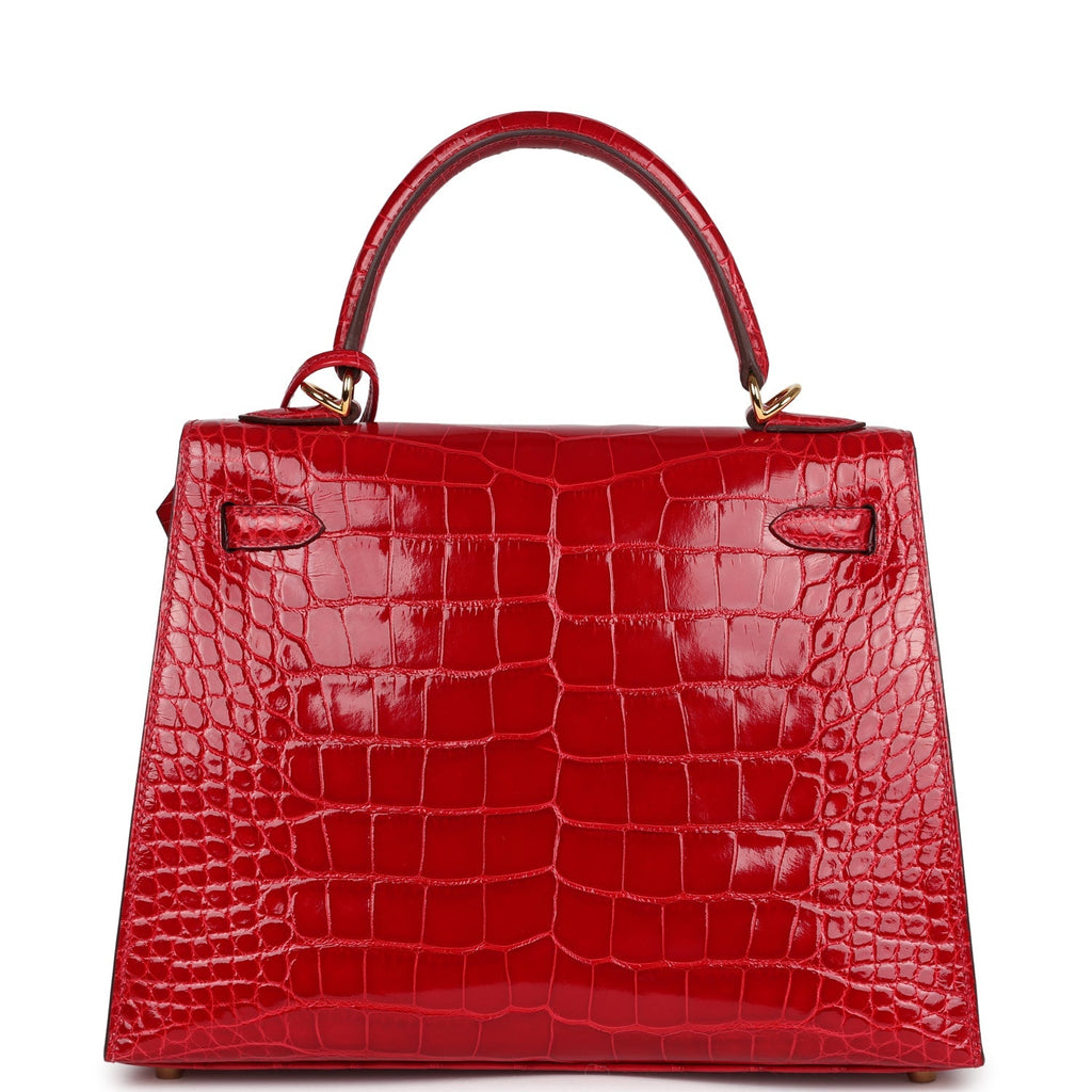 Hermes Kelly Sellier 25 Braise Shiny Alligator Mississippiensis Gold Hardware