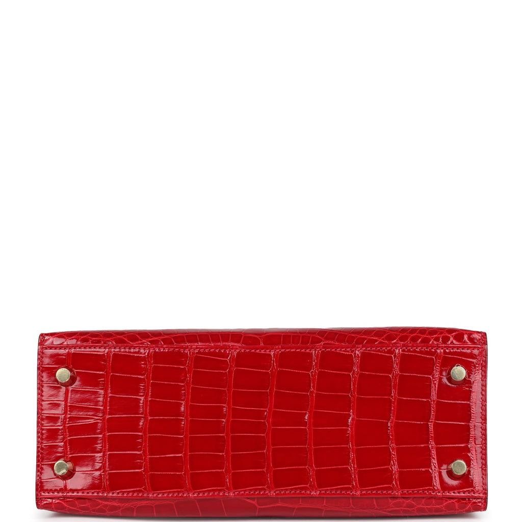 Hermes Kelly Sellier 25 Braise Shiny Alligator Mississippiensis Gold Hardware