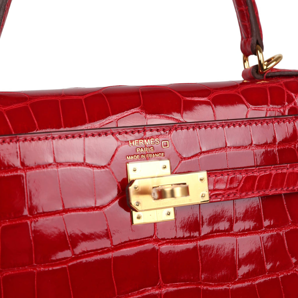 Hermes Kelly Sellier 25 Braise Shiny Alligator Mississippiensis Gold Hardware