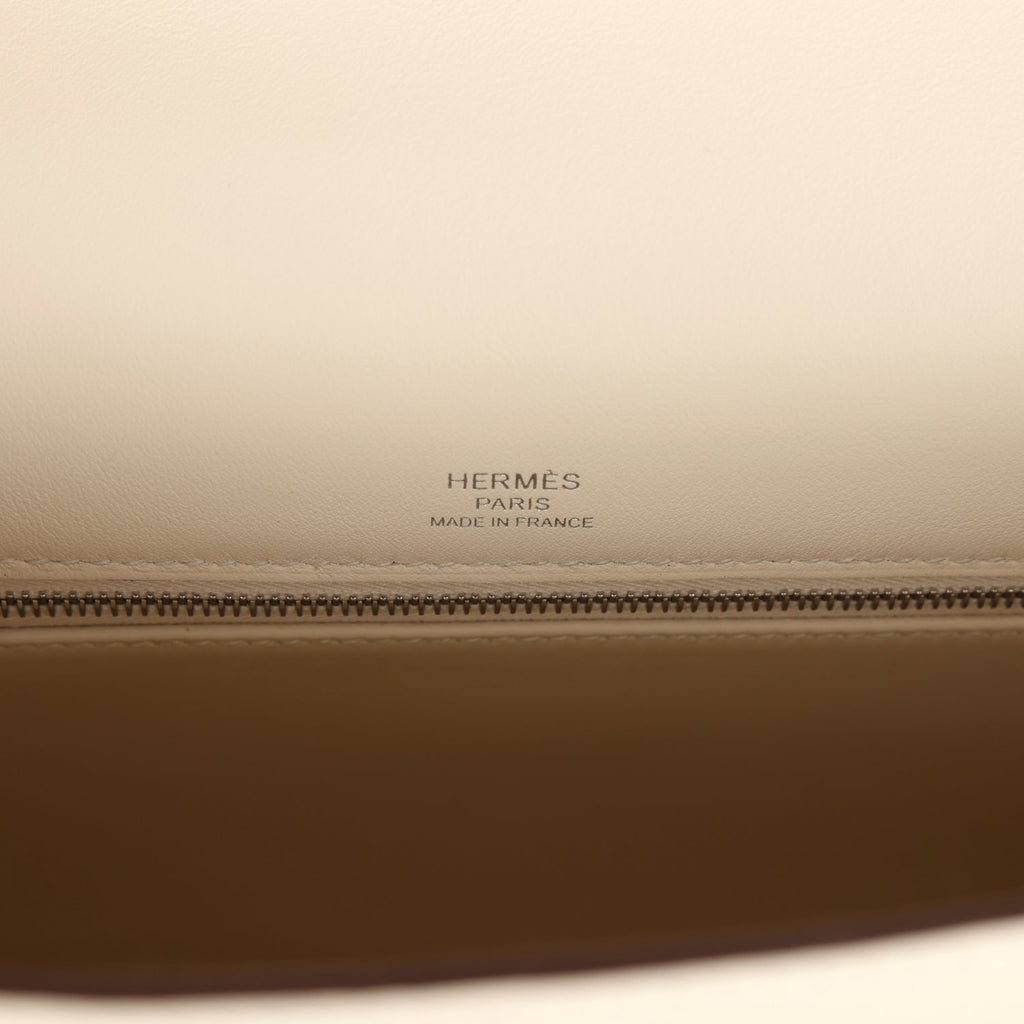 Hermes Kelly Sellier 28 Nata Swift and Jaune Citron Toile H Canvas Palladium Hardware