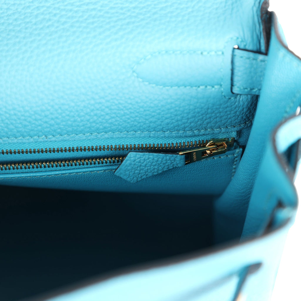 Pre-owned Hermes Kelly Retourne 28 Turquoise Togo Gold Hardware