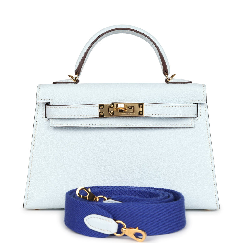 New Hermes Kelly Sellier 20 Bleu Brume Chevre Gold Hardware