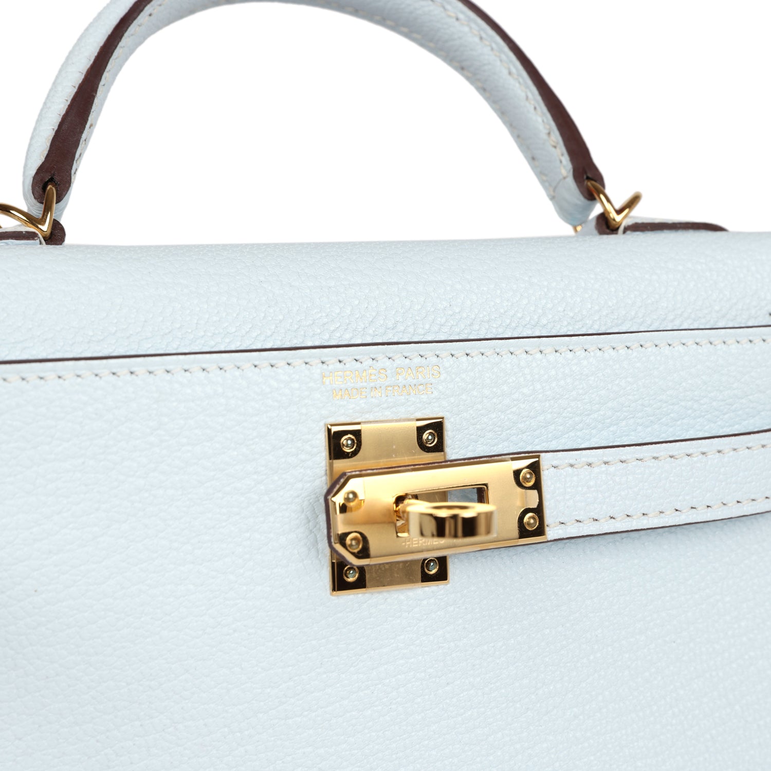New Hermes Kelly Sellier 20 Bleu Brume Chevre Gold Hardware