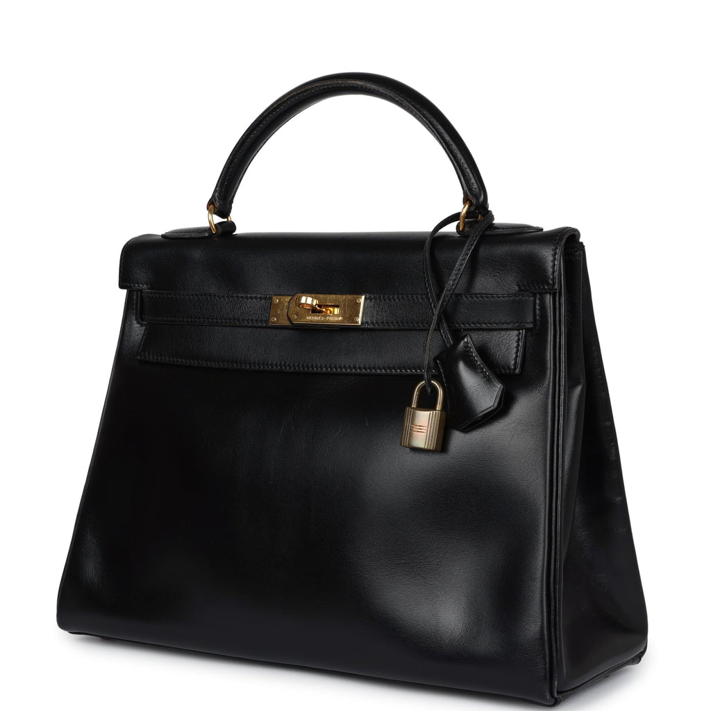 New Hermes Kelly Retourne 32 Black Box Gold Hardware