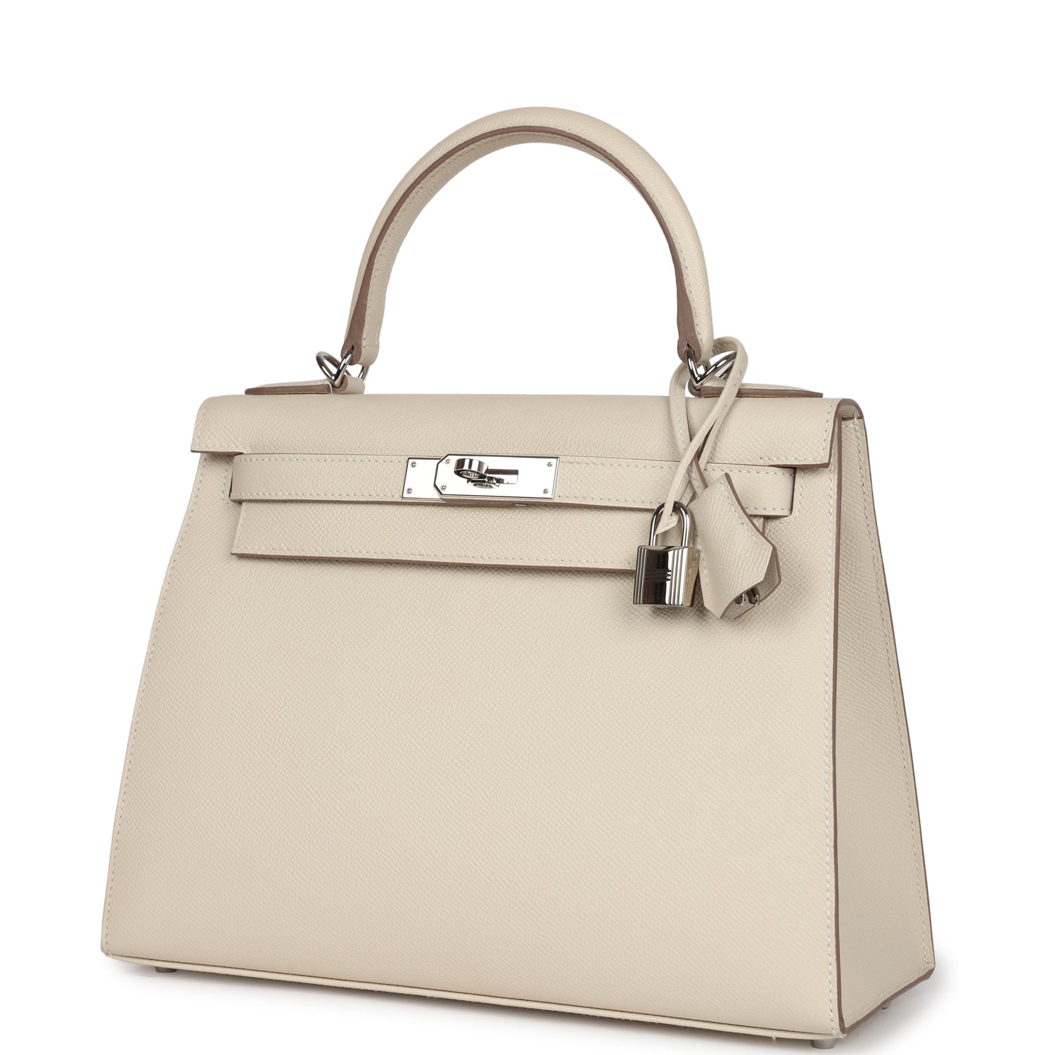 Pre-owned Hermes Kelly Sellier 28 Craie Epsom Palladium Hardware