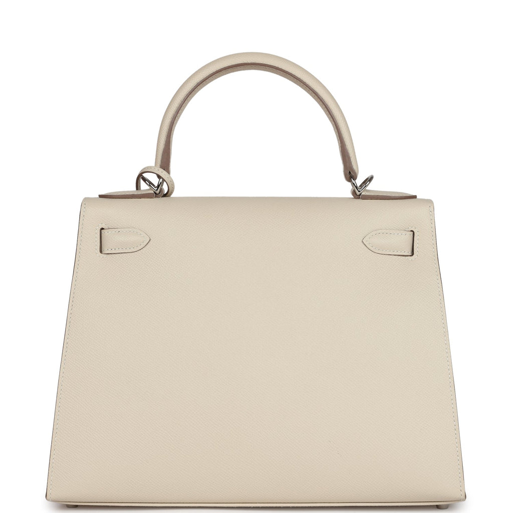 Pre-owned Hermes Kelly Sellier 28 Craie Epsom Palladium Hardware