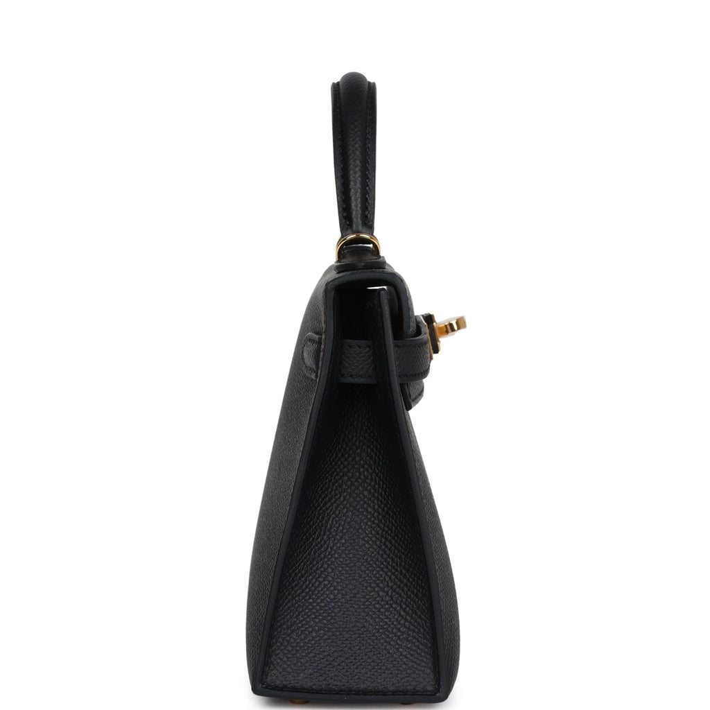 Hermes Kelly Sellier 20 Black Epsom Gold Hardware
