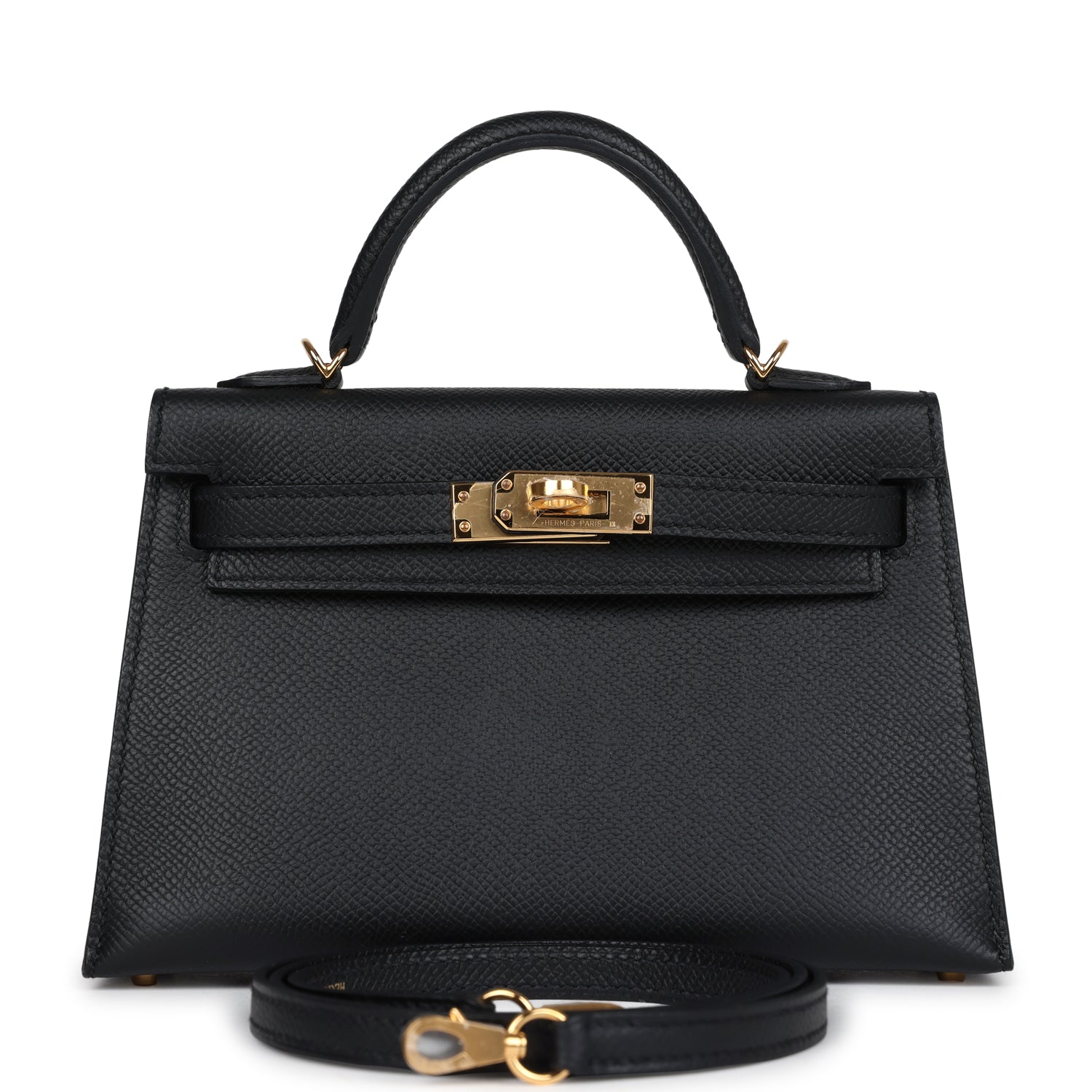 Hermes Kelly Sellier 20 Black Epsom Gold Hardware