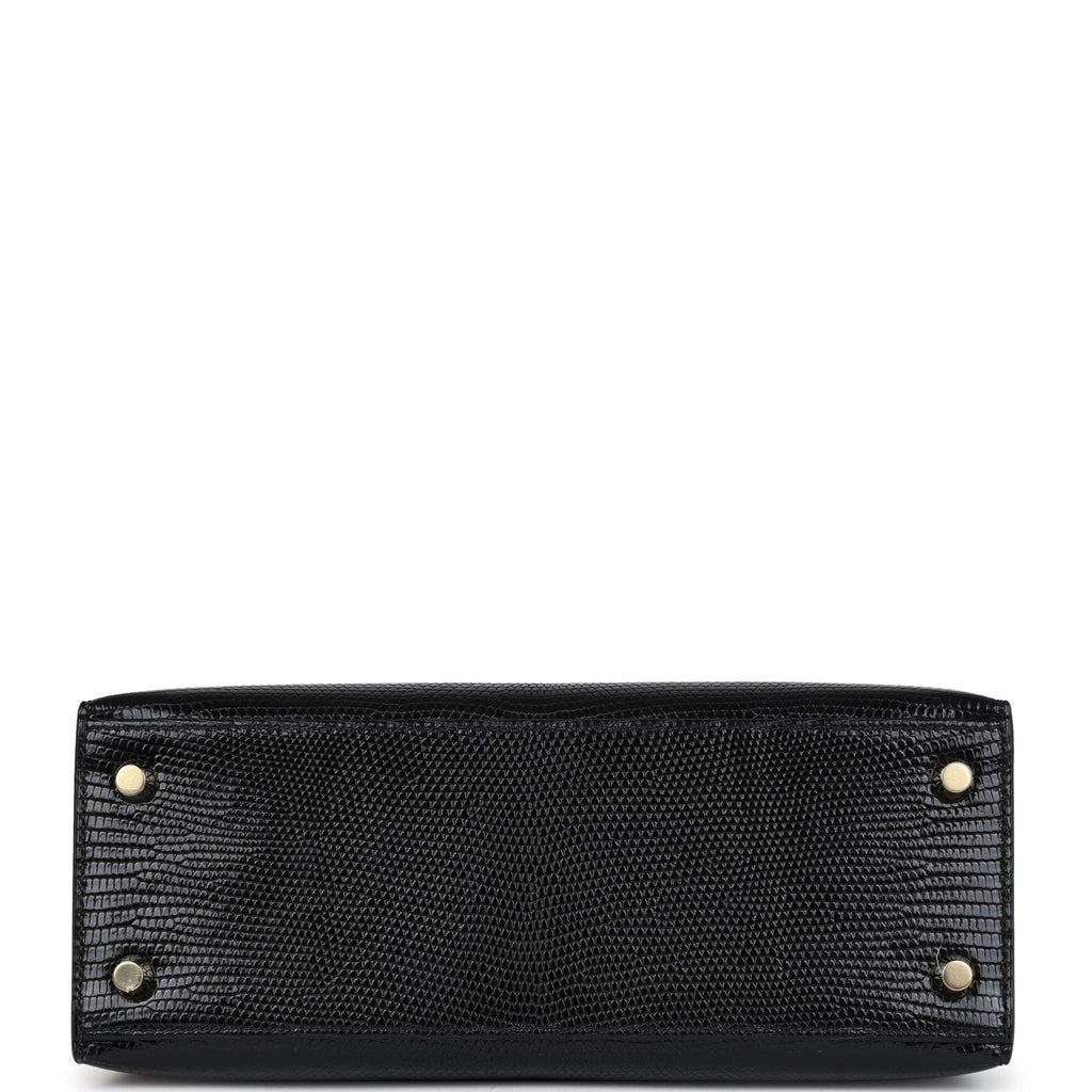 Hermes Kelly Sellier 25 Black Varanus Niloticus Lizard Gold Hardware
