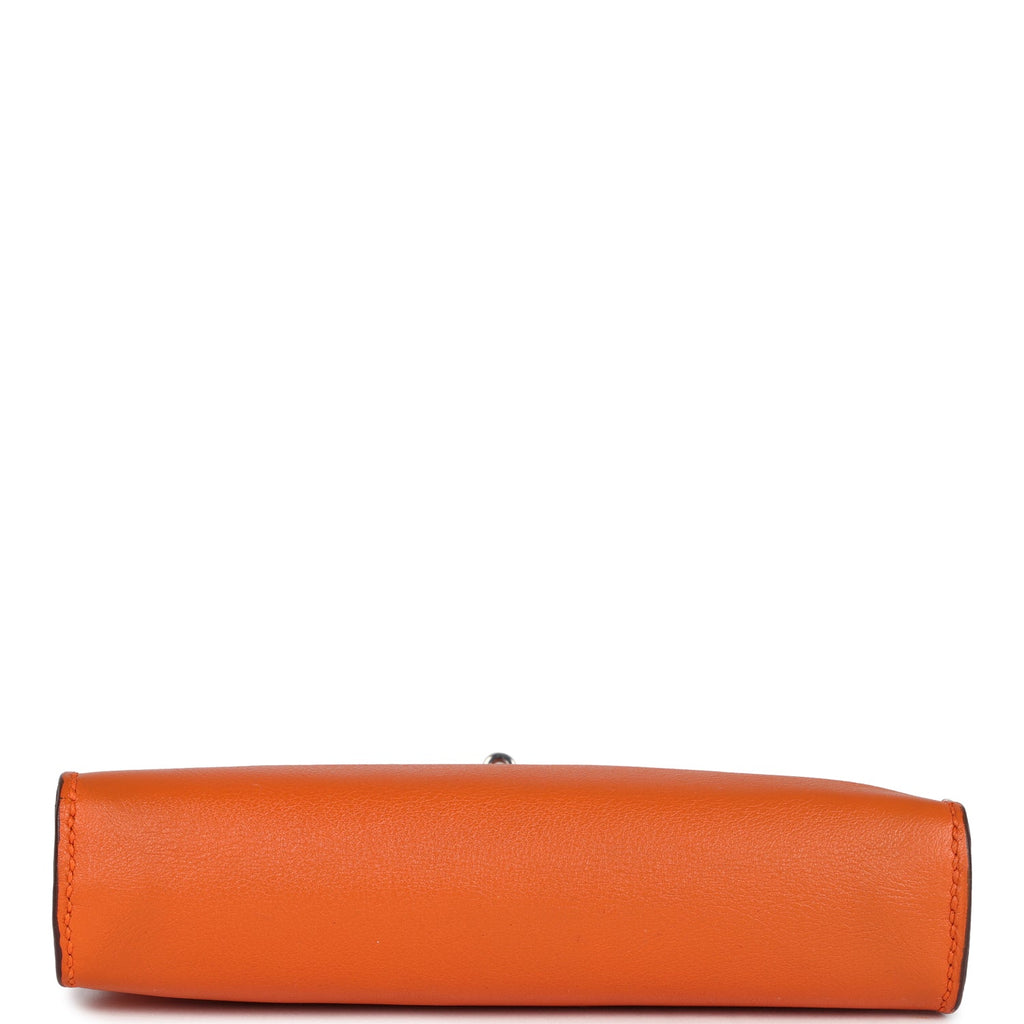 Pre-owned Hermes Micro Kelly 15 Orange Swift Palladium Hardware