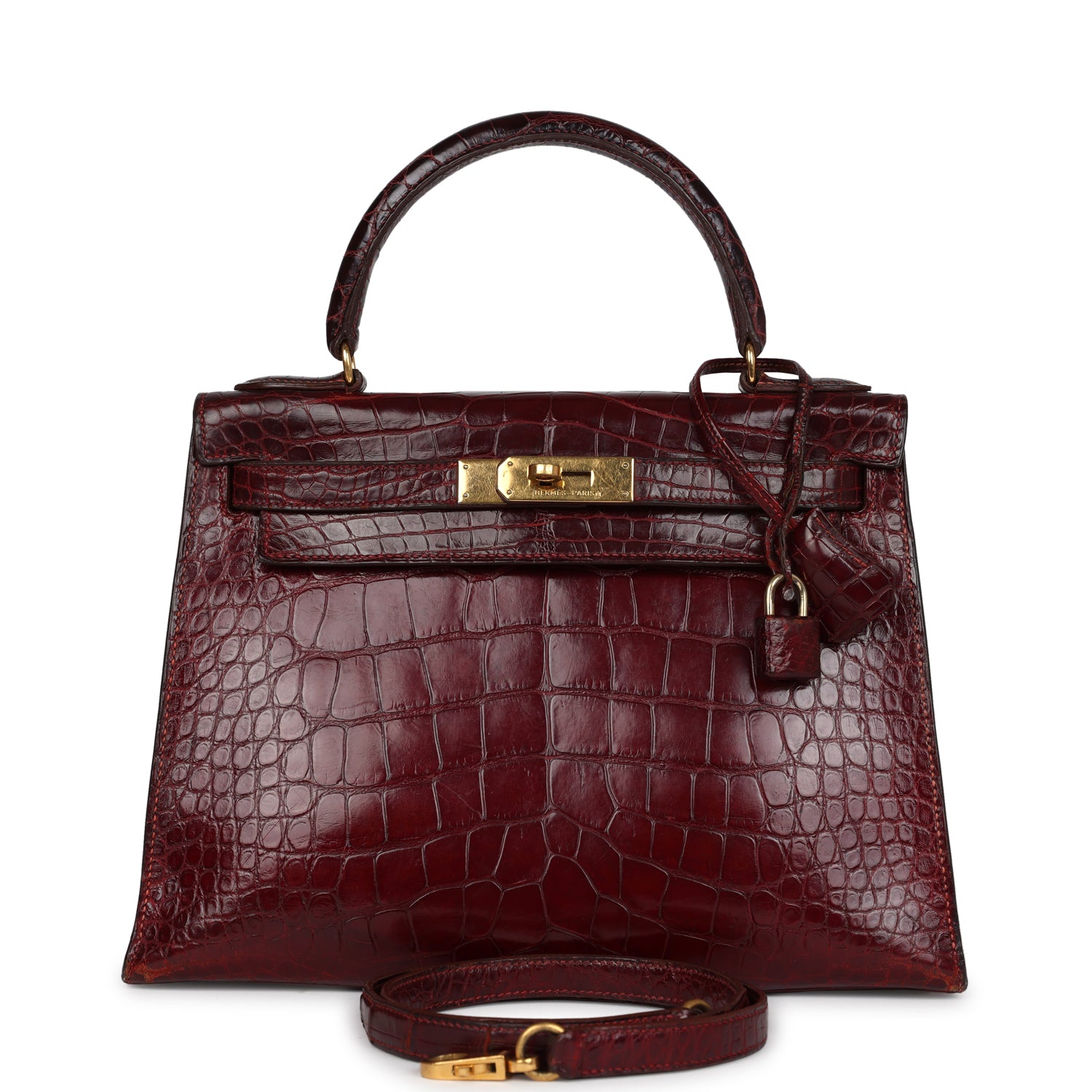 New Hermes Kelly Sellier 28 Rouge H Alligator Gold Hardware
