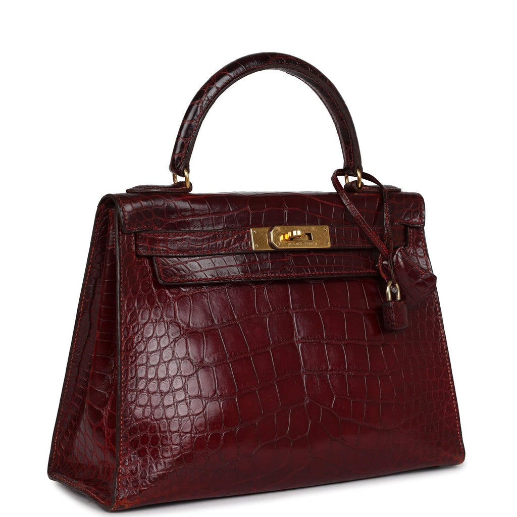 New Hermes Kelly Sellier 28 Rouge H Alligator Gold Hardware