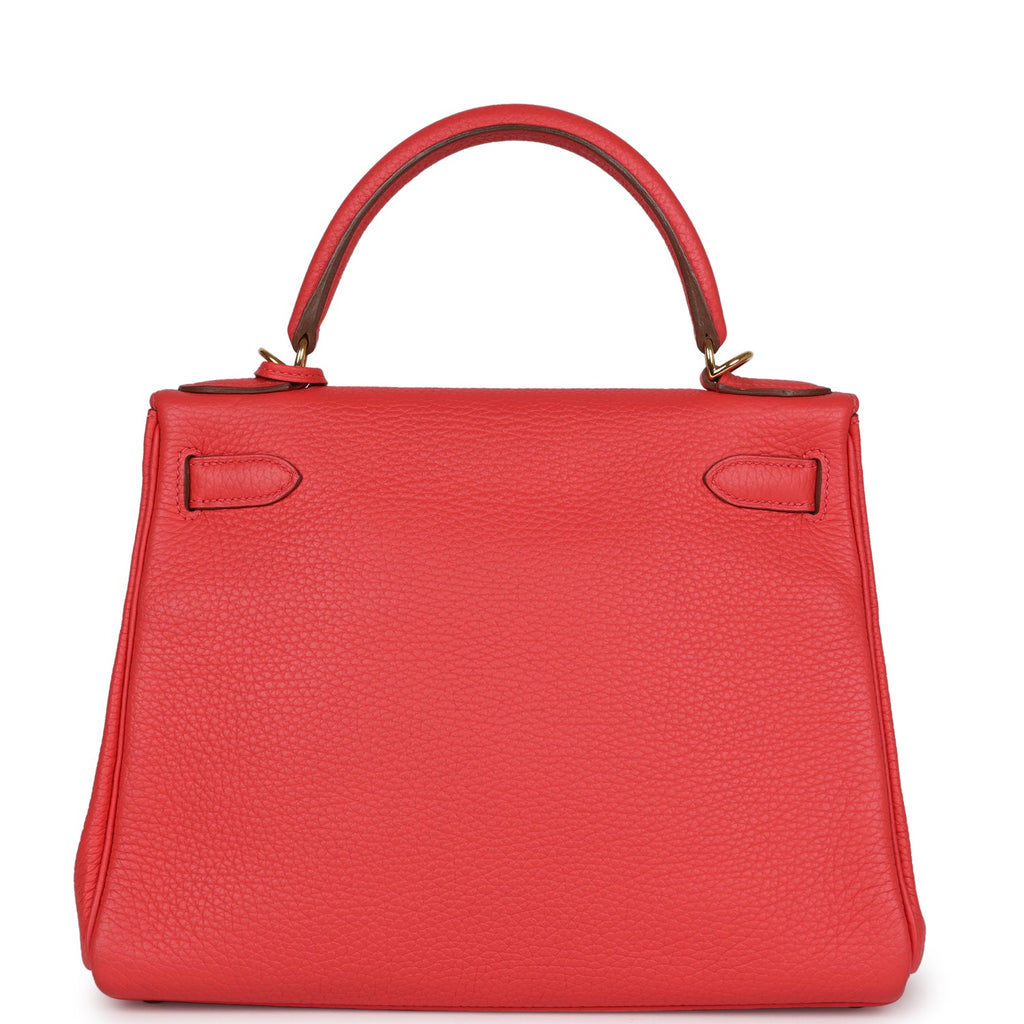 Pre-owned Hermes Kelly Retourne 28 Rose Jaipur Clemence Gold Hardware