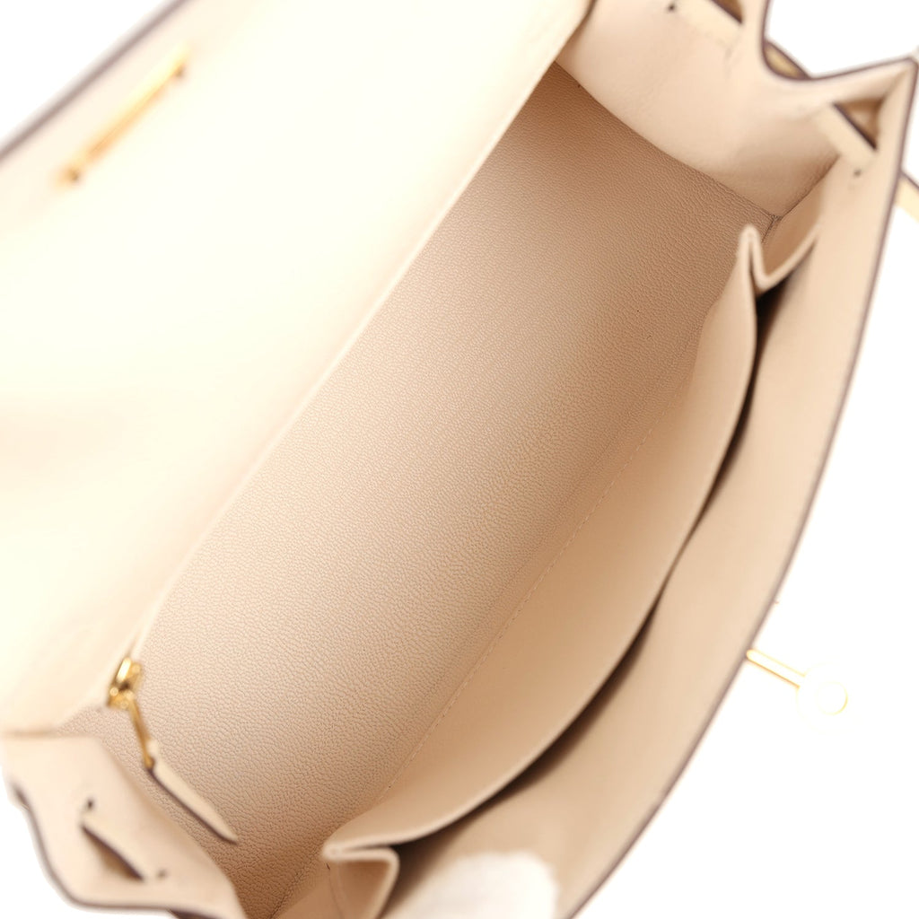 Pre-owned Hermes Kelly Sellier 25 Nata Epsom Gold Hardware
