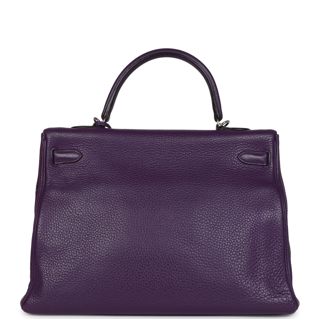 Pre-owned Hermes Kelly Retourne 35 Ultraviolet Clemence Palladium Hardware