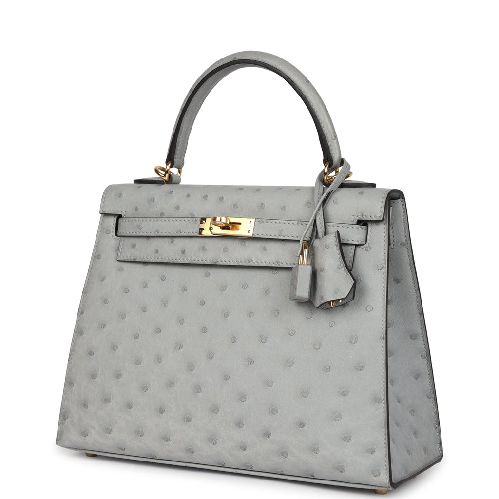 Hermes Kelly Sellier 25 Bleu Glacier Ostrich Gold Hardware