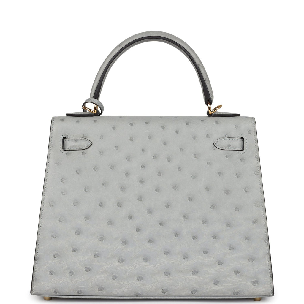 Hermes Kelly Sellier 25 Bleu Glacier Ostrich Gold Hardware