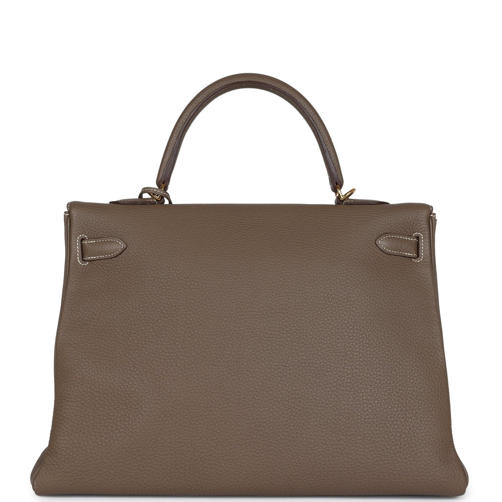 Pre-owned Hermes Kelly Retourne 35 Etoupe Togo Gold Hardware