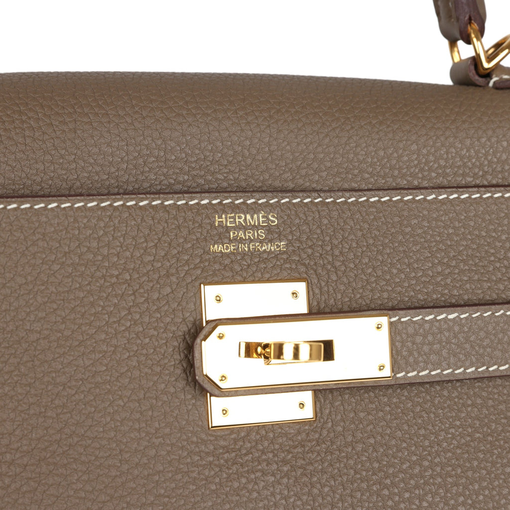 Pre-owned Hermes Kelly Retourne 35 Etoupe Togo Gold Hardware