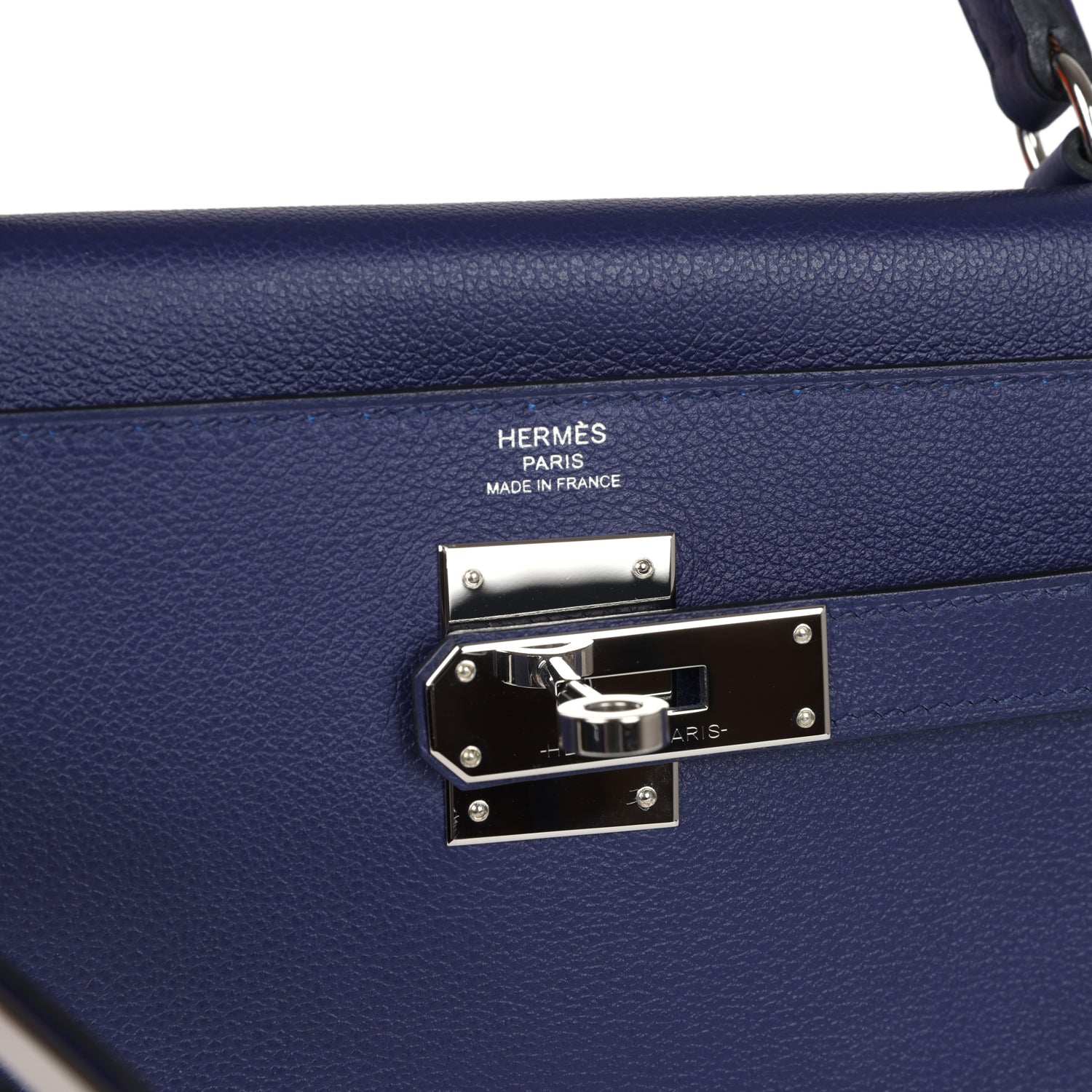 Pre-owned Hermes Kelly Retourne 28 Bleu Encre Verso Evercolor Palladium Hardware
