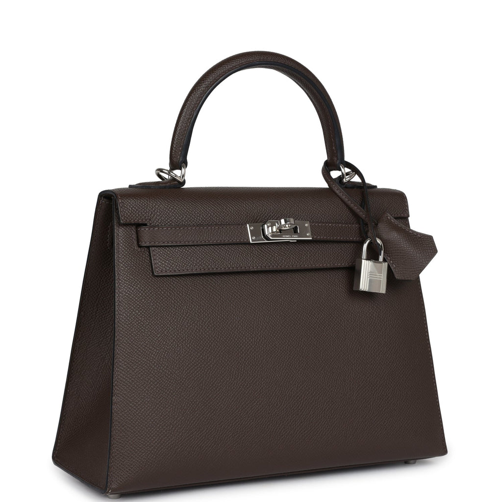 Pre-owned Hermes Kelly Sellier 25 Ecorce Epsom Palladium Hardware