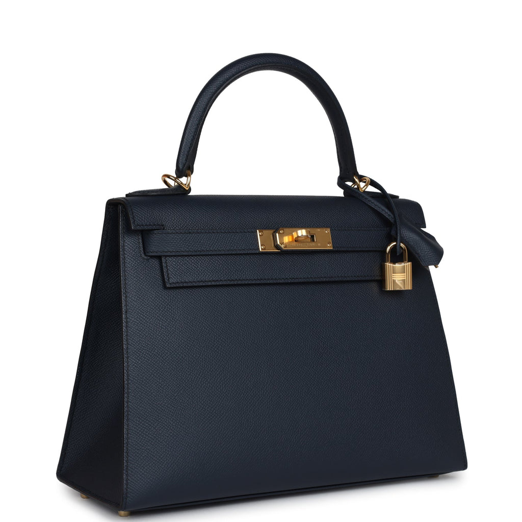 Hermes Kelly Sellier 28 Bleu Indigo Epsom Gold Hardware