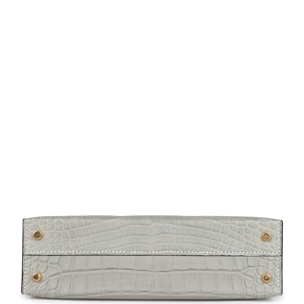 Hermes Special Order (HSS) Kelly Sellier 20 Gris Perle and Black Matte Alligator Gold Hardware