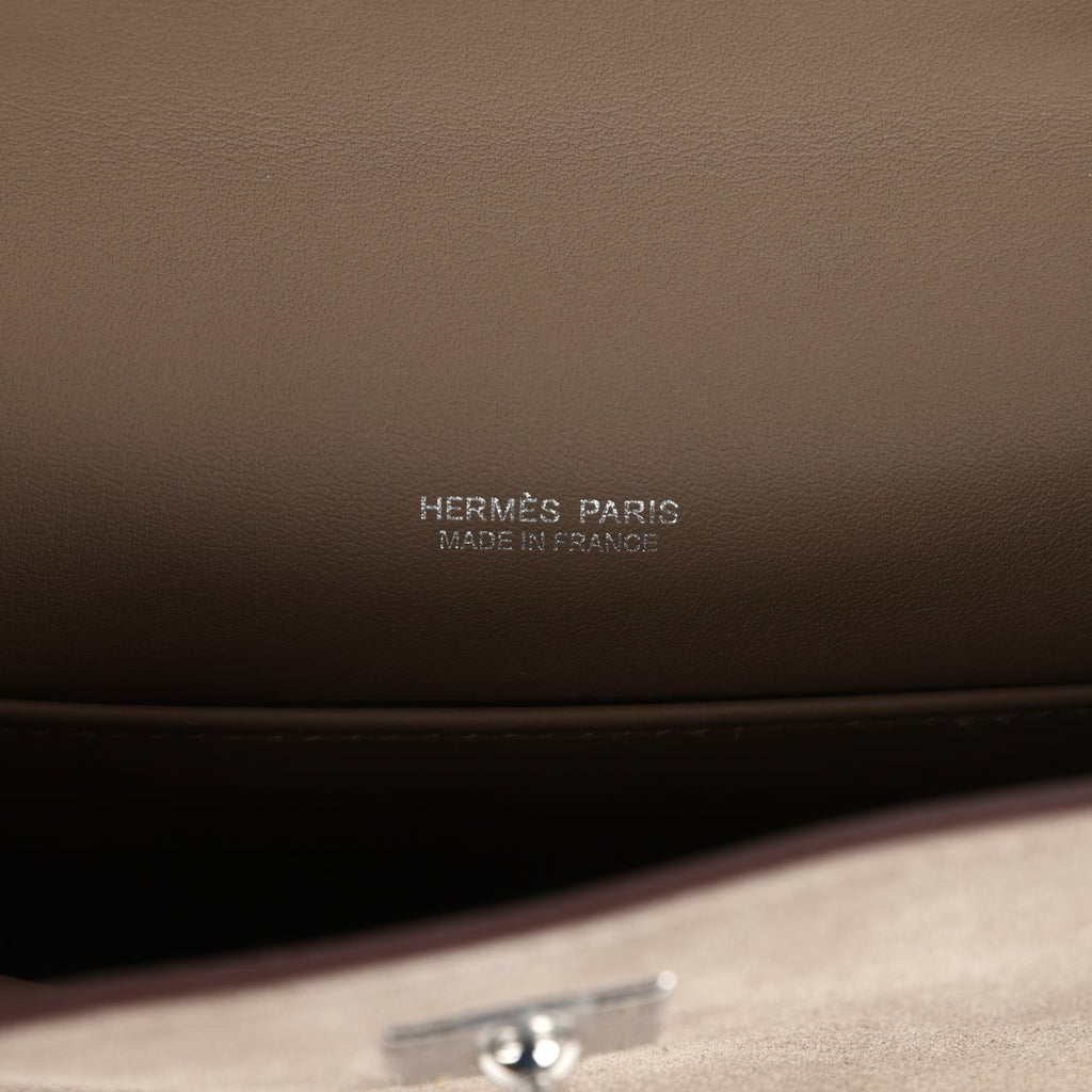 Hermes Teddy Kelly 20 Gris Caillou and Etoupe Swift Palladium Hardware