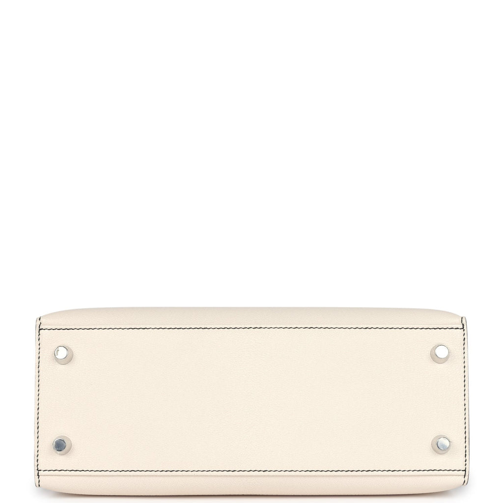 Hermes Special Order (HSS) Kelly Sellier 25 Nata and Black Chevre Mysore Brushed Palladium Hardware
