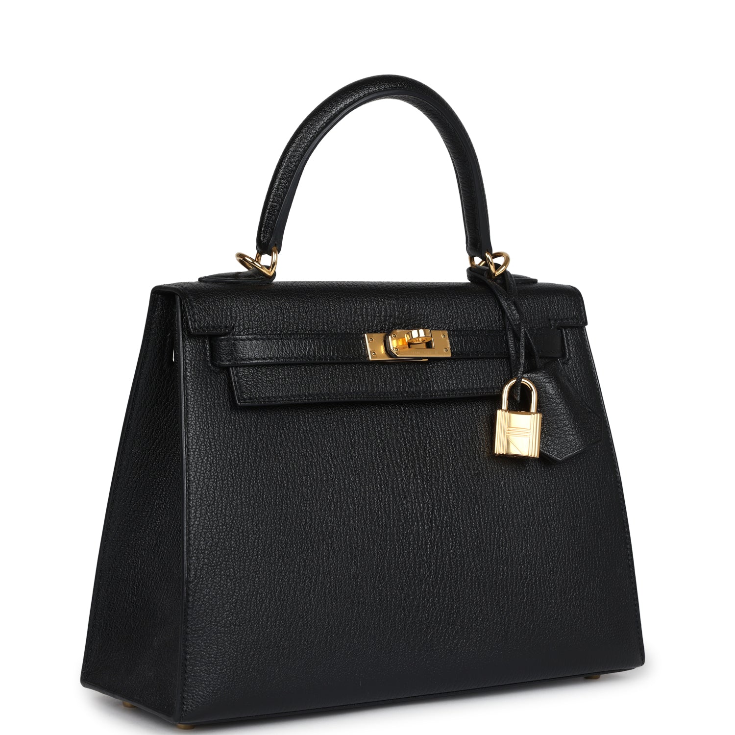 Pre-owned Hermes Kelly Sellier 25 Black Chevre Mysore Gold Hardware